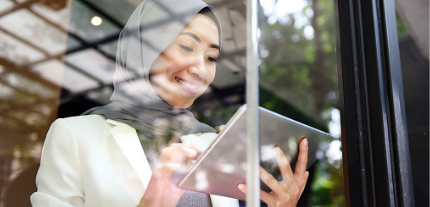 Woman working on a tablet