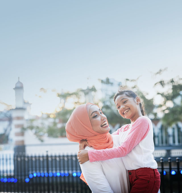Islamic Woman holding daughter in her hands