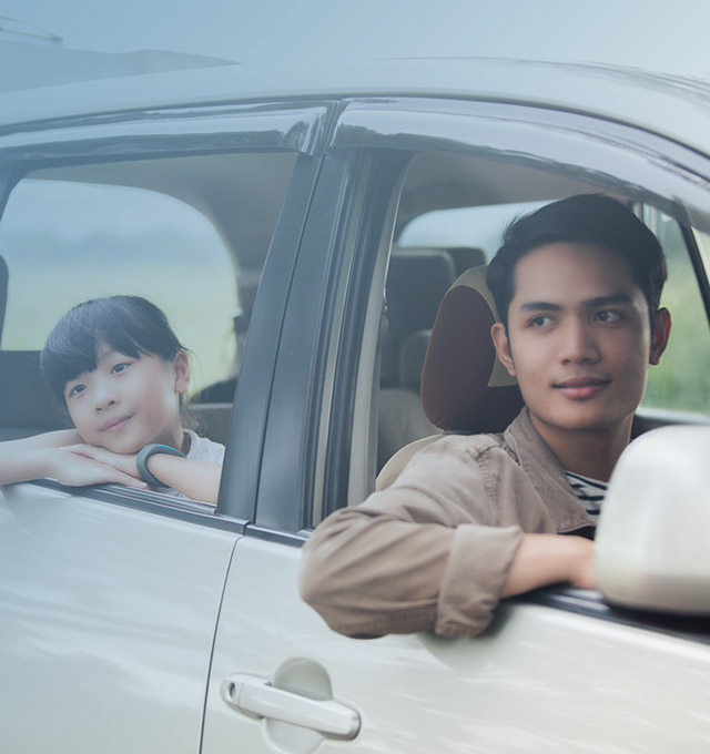 Man in the car with a child