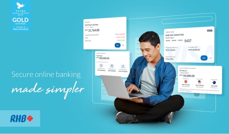 asian guy checking his transaction online on rhb platform